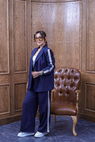 Lacivert Silya Şerit Detaylı Blazer Pantolon Takım