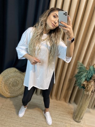 Beyaz Duble Kol Basic Tshirt