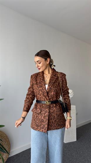 Effe Leopar Desenli Süet  Blazer 