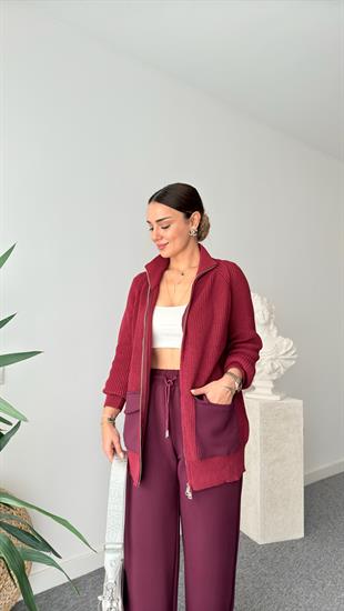 Bordo Triko Modal Mixli Tasarım Takım