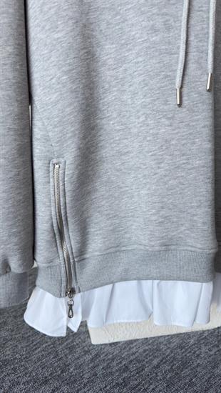 Altı Poplin Detay Yanlar Fermuarlı Gri Sweat