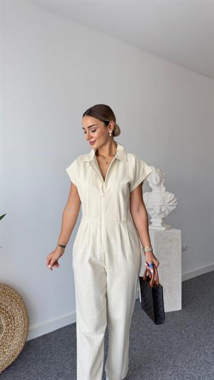 Selvie Bej Önden Fermuarlı Tulum