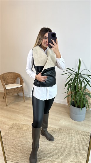 Tasarım Kürklü Deri Yelek