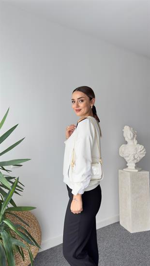 Nella Omuz Pencereli Biyeli Beyaz Modal Sweat