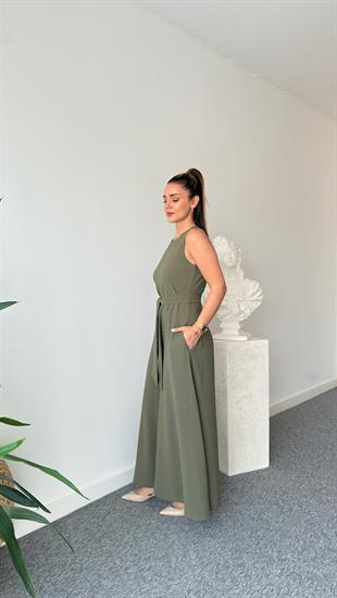 Carta Kuşaklı Haki Bol Paça Tulum