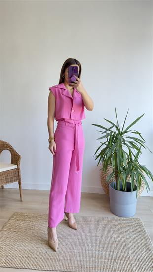 Moylo Keten Tasarım Pembe Tulum