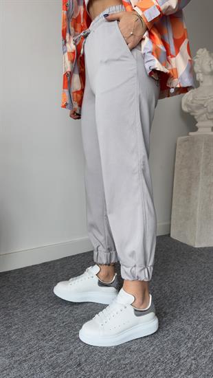 Paça Lastikli Gri Modal Gabardin Pantolon