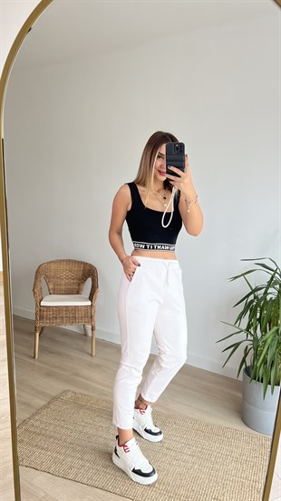 Lastiği Yazı Detaylı Siyah Crop