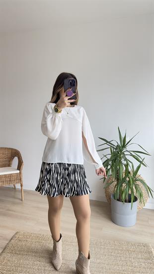 Kol Dekolteli Beyaz Şifon Bluz