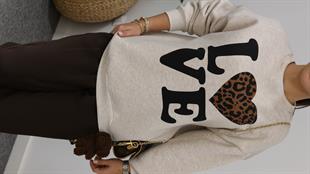 Love Yazılı Bej Sweatshirt