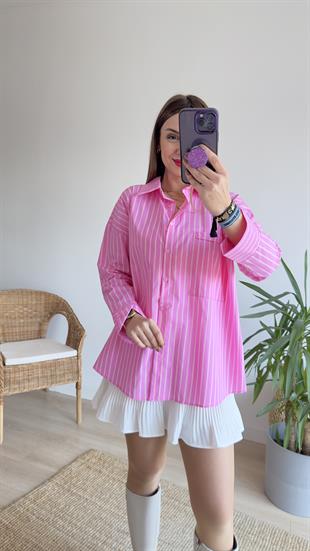 Shive Çizgili Pembe Gömlek