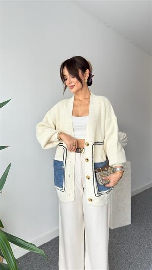 Roho Cebi Kotlu Bej Triko Hırka