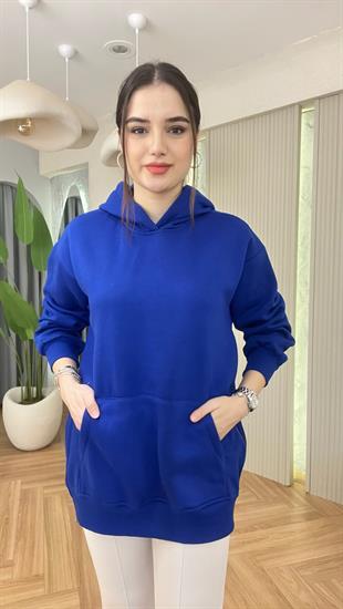 Mavi Wels Yan Fermuarlı Şardonlu Sweatshirt