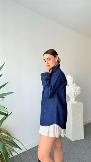 Güneş Broşlu Gold Düğme Jean Ceket