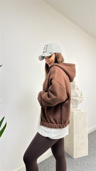 Kahve Nillo Taş Detaylı Şardonlu Sweatshirt