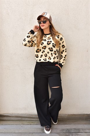 Leopar Desen Bej Sweat