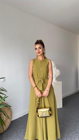 Carta Kuşaklı Olive Bol Paça Tulum