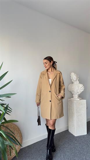 Çıkarılabilir Şal Detaylı Camel Massi Trençkot