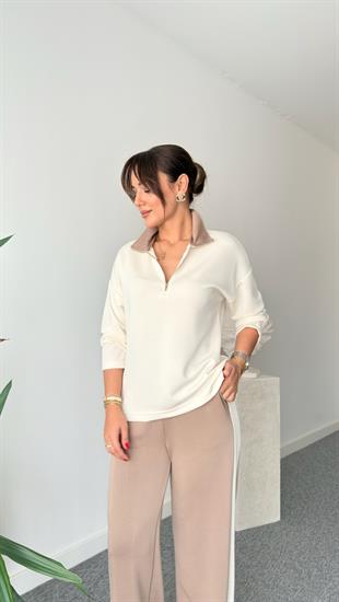 Nisel Fermuarlı Renk Geçişli Ekru Modal Takım