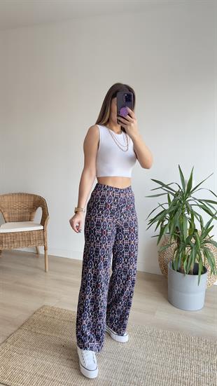Etnik Desen Beli Lastikli Pantolon