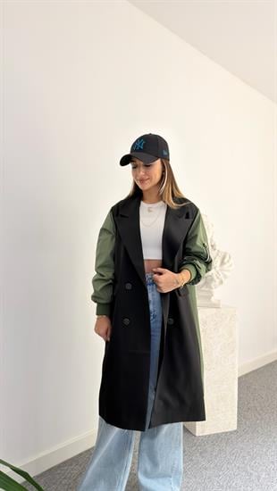 Sırt Yeşil Paraşüt Detaylı Trençkot