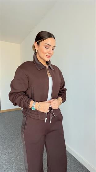 Nowri Kadife Garnili Kahve Şardonlu Eşofman Takımı