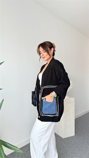 Roho Cebi Kotlu Siyah Triko Hırka