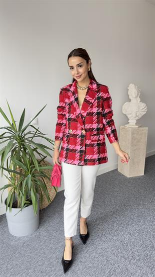 Kırmızı Pembe Renk Geçişli Blazer Ceket