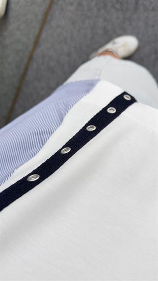 Sırt Poplin Detay Düğmeli Beyaz Modal Tshirt