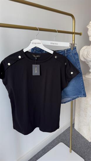 Omuz Aksesuarlı Siyah Massi Tshirt