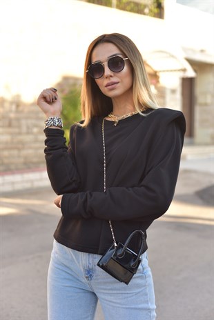 Vatkalı Siyah Sweatshirt