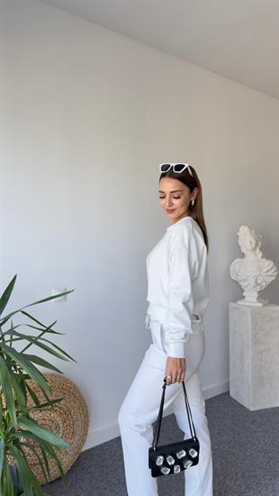 Lines Orj Model Taşlı Beyaz Sweat