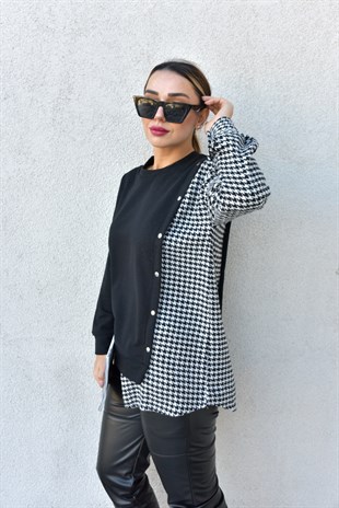 Dokuma Kazayağı Desen Siyah Sweat