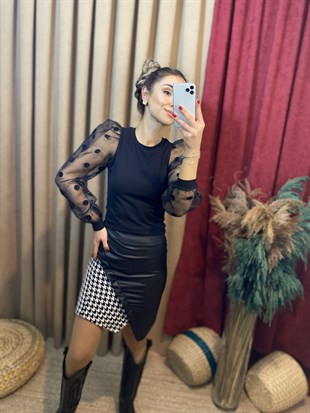 Organze Kol Puantiyeli Bluz