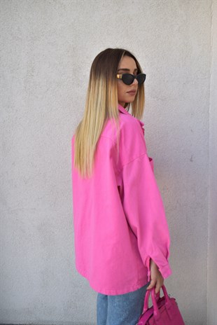 Pembe Zımbalı Denim Ceket