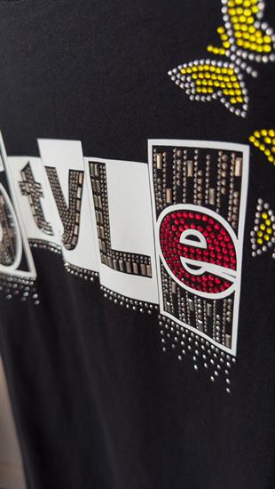 Style Taş Baskı Siyah Tshirt