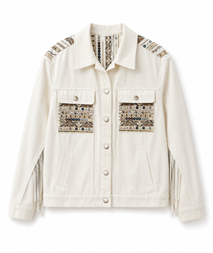 Pales İşleme Ve Püskül Detaylı Gabardin Ceket