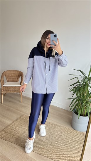 Lacivert  Gömlek Detaylı Sweatshirt 