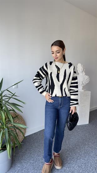 Moss Zebra Desen Salaş Kazak