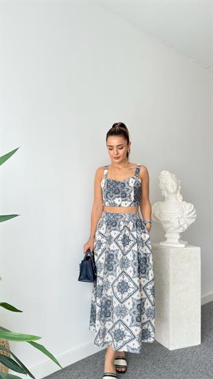 Etnik Desenli Etekli Crop Takım