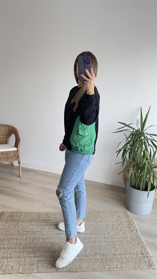 Pembe Yeşil Kapitoneli Sweat