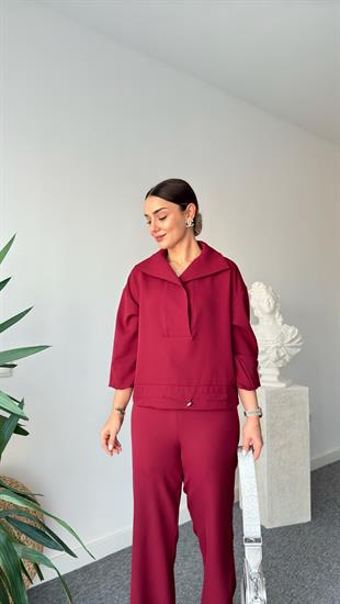 Bordo Beli Stoperli Double Takım