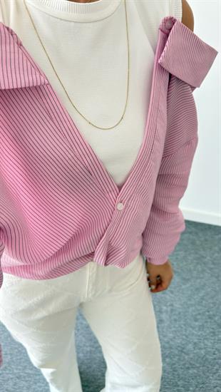 Pembe Çizgili Triko Atletli Gömlek