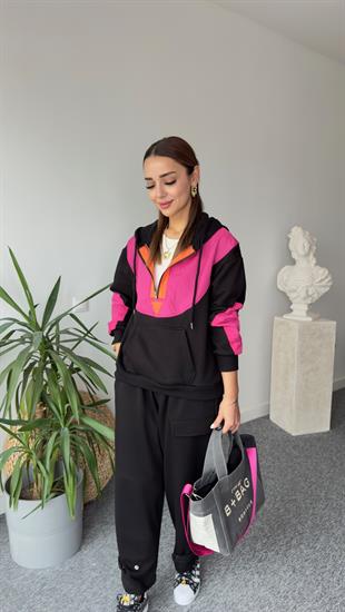 Flat Yarım Fermuar Fuşya Detay Sweat