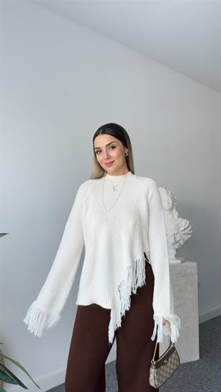 Miyle Püskül Detaylı Bej Kazak