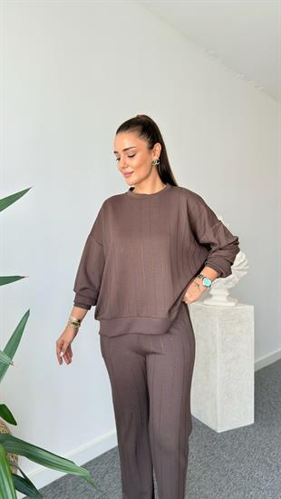 Kahve Jera Taşlı Modal Takım