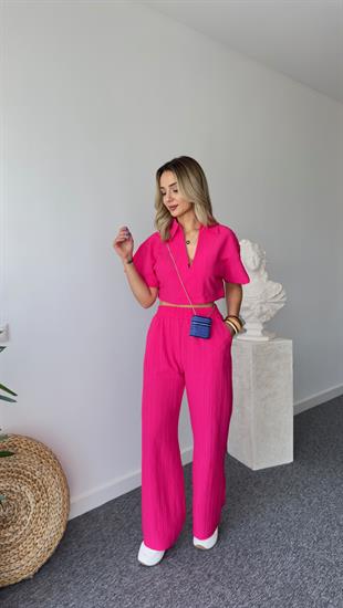 Arja Pembe İkili Bluz Pantolon Takım