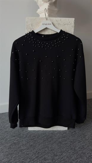 Mood İncili Siyah Sweatshirt