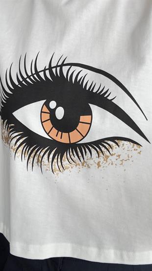 Göz Baskılı Yan Şerit Detay Tshirt