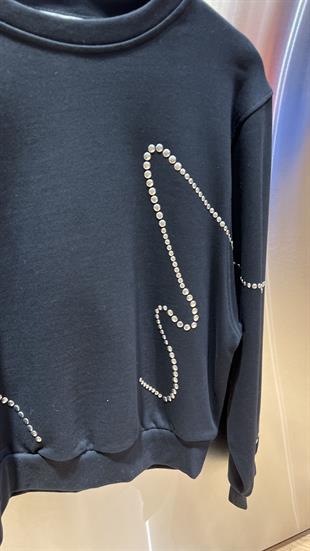 Zımba Baskılı Siyah Sweatshirt